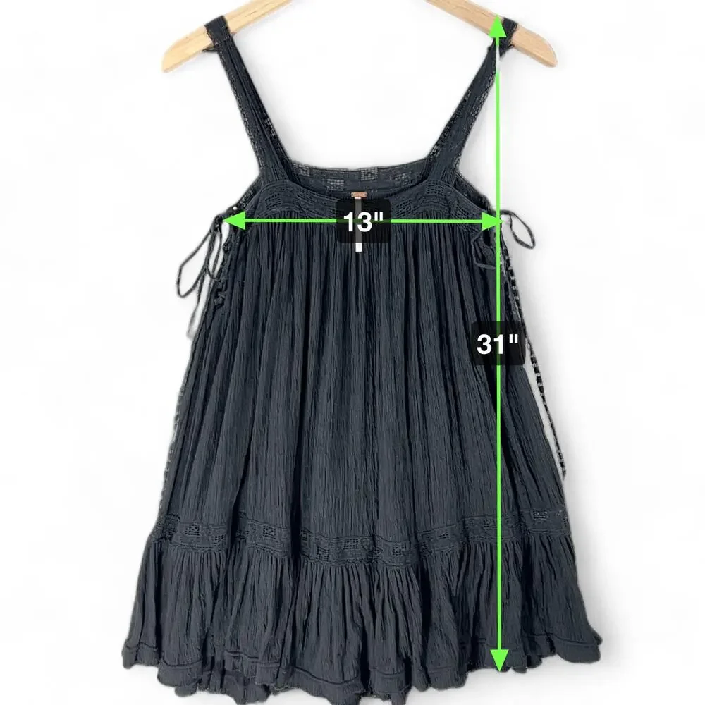 Free People Sweet Thing Bohemian Tunic Dress Witchy XS Black Crochet Whimsygoth - Picture 7 of 9